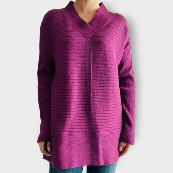 Soft Surroundings Boheme Sweater V Neck Long Sleeve Ribbed Textured Purple Large - Picture 10 of 10